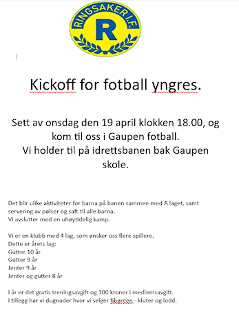Kickoff yngres onsdag 19. april
